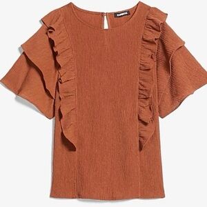 Express Rust Ruffle Blouse Fall Top Thanksgiving Burnt Orange